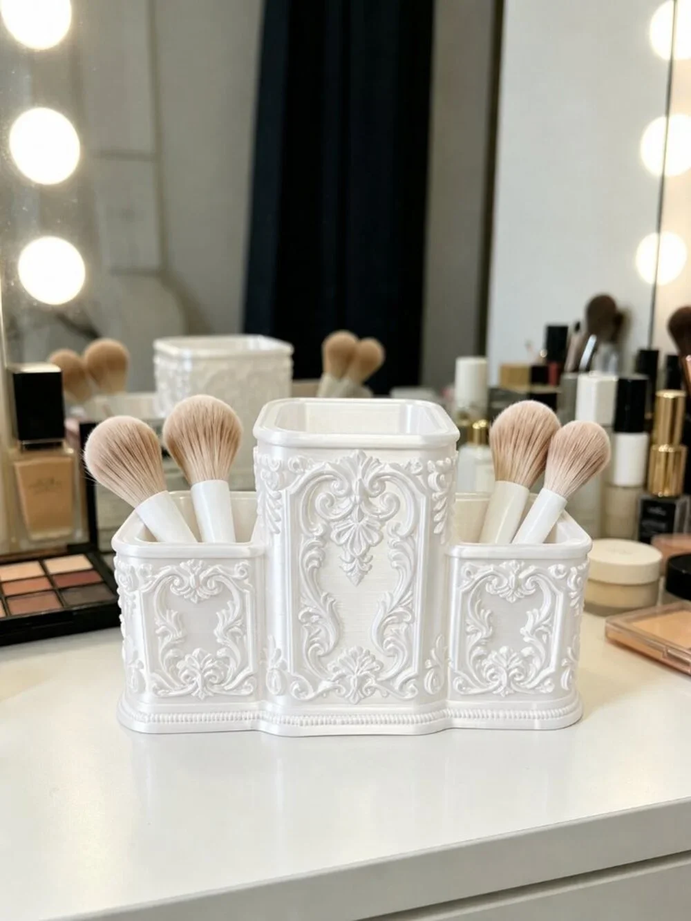 White Vintage Style Makeup Brush Holder | Vanity Organizer & Desk Storage